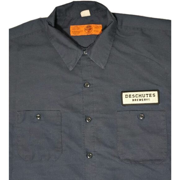 Deschutes Brewery Work Shirt Mens XXLarge Short Sleeve Button Up Navy Red Kap - Picture 3 of 6